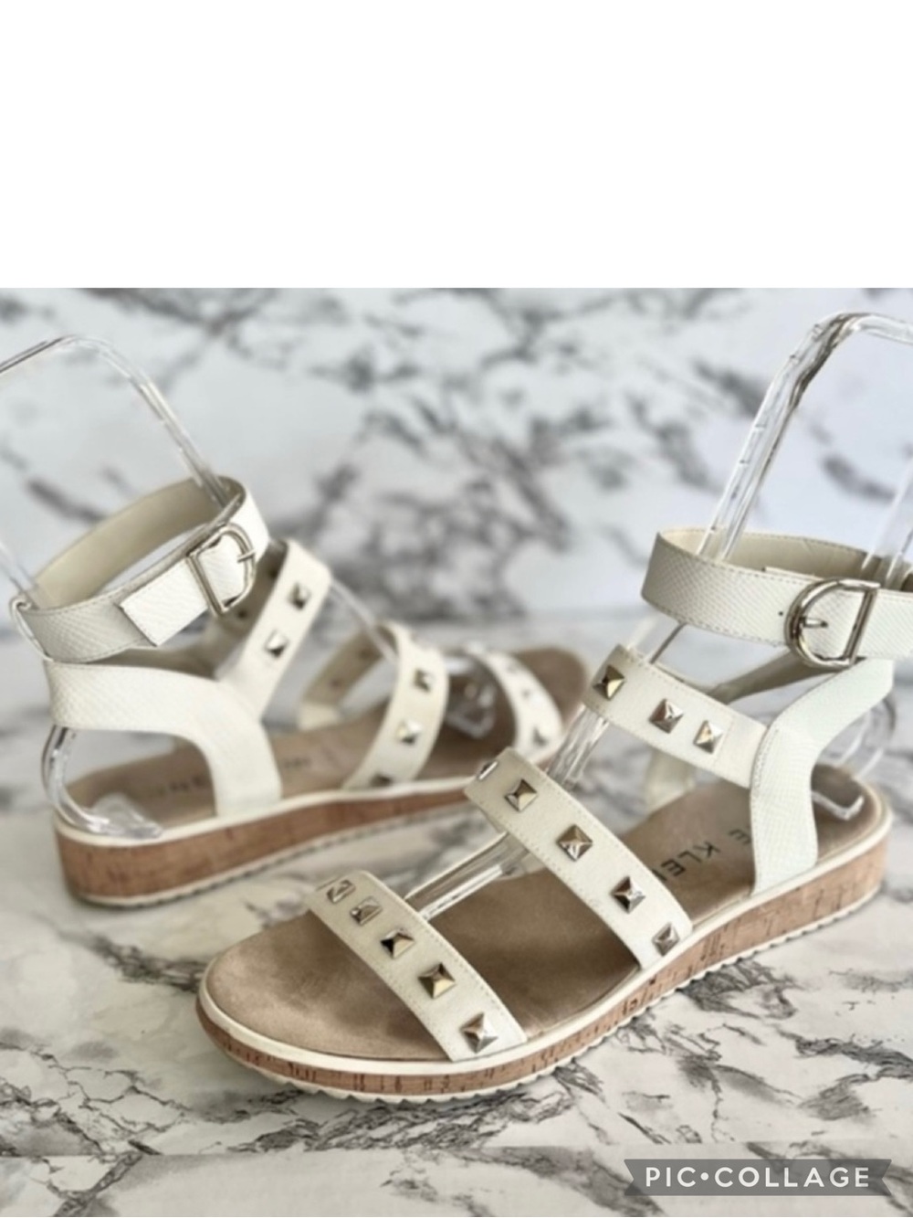 Anne Klein White Gladiator Sandals Studded Ankle Strap Platform 10